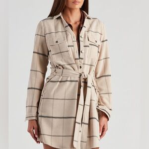 Windsor Big Apple Corduroy Plaid Trench‎ Dress Size Small